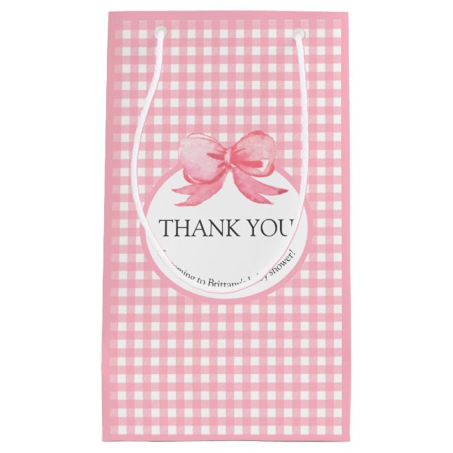 Cute Pink Gingham Picnic Print Thank You Favour Ba Small Gift Bag (Front)