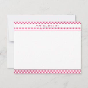 Cute Pink Gingham Plaid Personalised Card