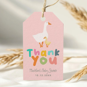 Cute Pink Gingham Silly Goose Baby Shower Gift Tags
