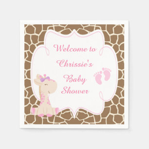 Cute Pink Giraffe Baby Shower Napkin
