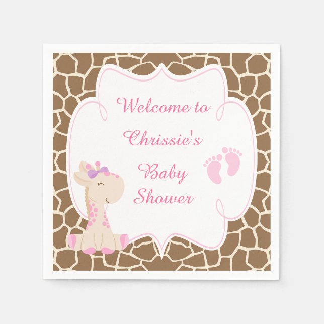 Cute Pink Giraffe Baby Shower Napkin (Front)