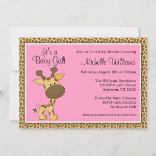 Cute Pink Giraffe Girl Baby Shower Invitation