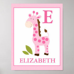 CUTE PINK GIRAFFE GIRL CUSTOM NAME PRINT