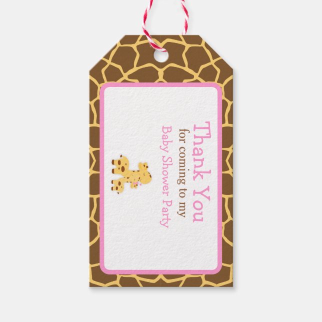 Cute Pink Giraffe Thank You Gift Tag (Front)