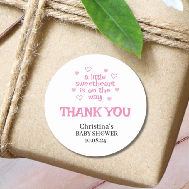 Cute Pink Girl Baby Shower Classic Round Sticker (Creator Uploaded)