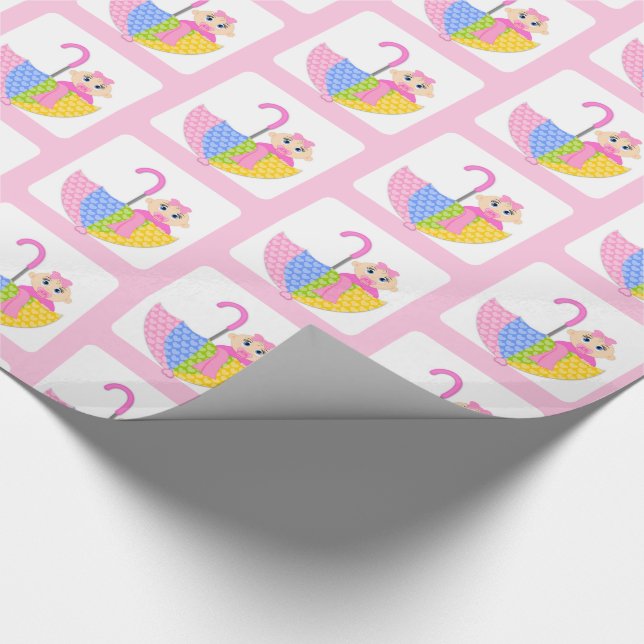 Cute Pink Girl Baby Shower Pattern Wrapping Paper (Corner)