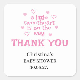 Cute Pink Girl Baby Shower Square Sticker