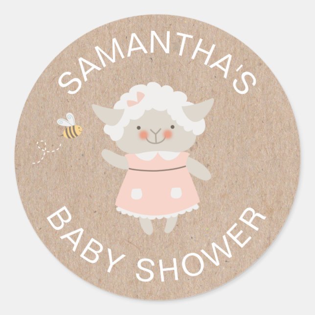 Cute Pink Girl Baby Shower Sticker (Front)