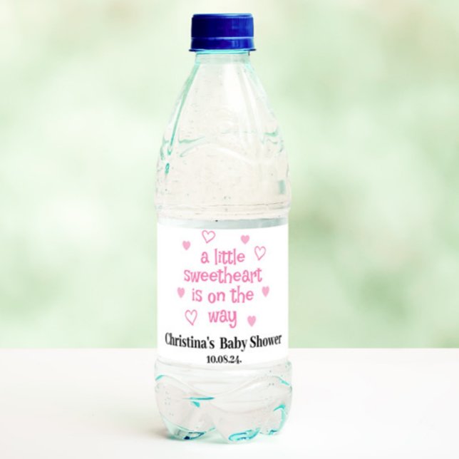 Cute Pink Girl Baby Shower  Water Bottle Label (Creator Uploaded)
