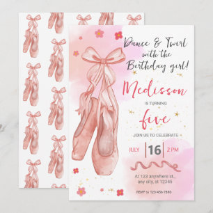 Cute Pink girl birthday ballet party Invitation