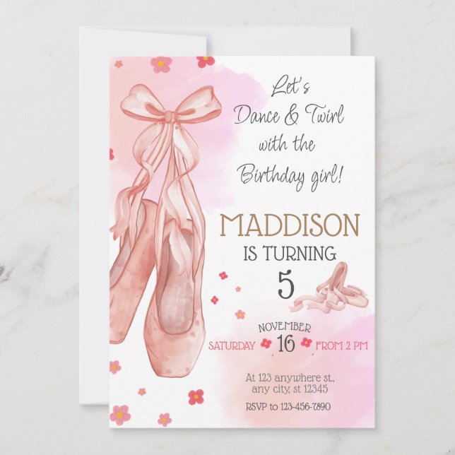 Cute Pink girl birthday ballet party Invitation (Front)
