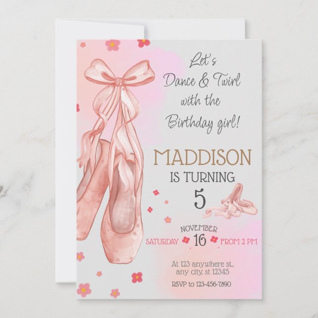 Cute Pink girl birthday ballet party Invitation (Front)