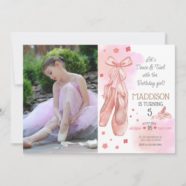 Cute Pink girl birthday ballet party Invitation (Front)