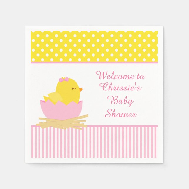 Cute Pink Girl Chick Baby Shower Party Napkin (Front)