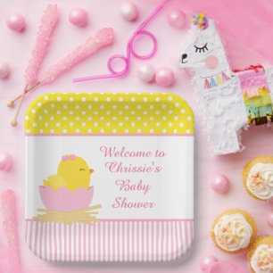 Cute Pink Girl Chick Baby Shower Party Paper Plate