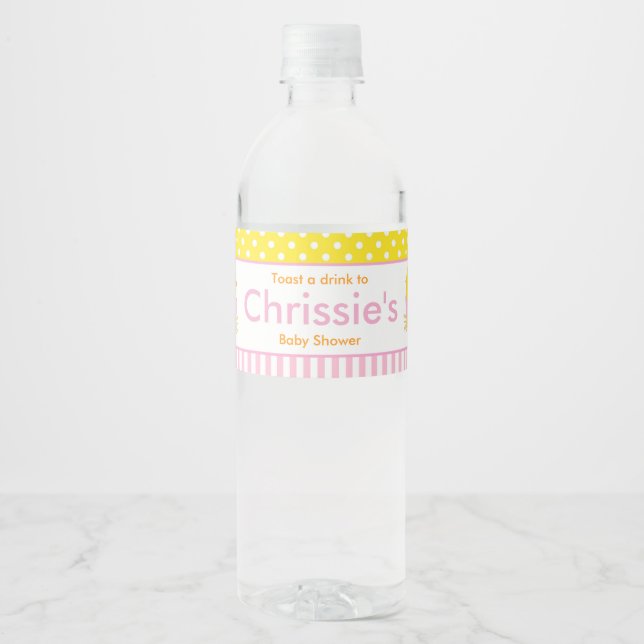 Cute Pink Girl Chick Baby Shower Party Water Bottle Label (Front)