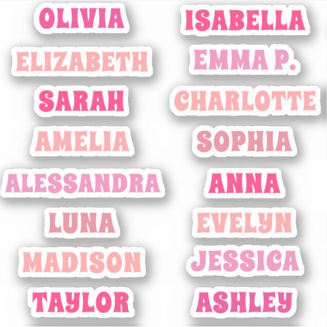 Cute Pink Girl Custom 16 Names Set (Front)
