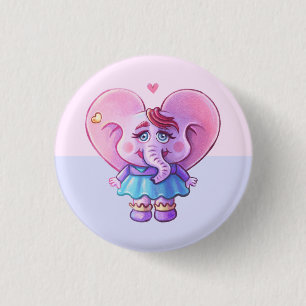 Cute Pink Girl Elephant 3 Cm Round Badge