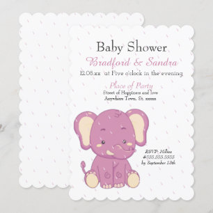 Cute Pink Girl Elephant Simple Baby Shower  Invitation