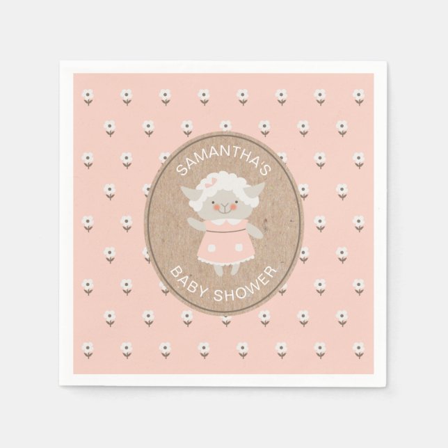 Cute Pink Girl Lamb Baby Shower Napkin (Front)