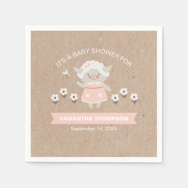 Cute Pink Girl Lamb Baby Shower Napkin (Front)