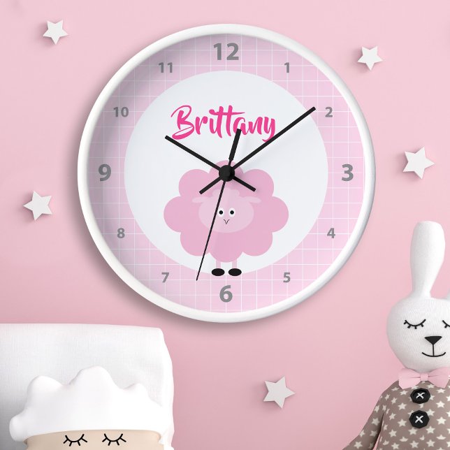Cute Pink Girl Lamb Kawaii Kid Nursery Script Name Clock (Creator Uploaded)