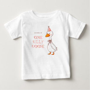 Cute Pink Girl One Silly Goose Birthday Baby T-Shirt