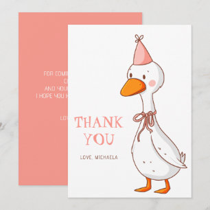 Cute Pink Girl One Silly Goose Birthday Thank You Card
