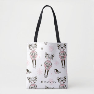 Cute Pink Girl Pattern Personalised Tote Bag