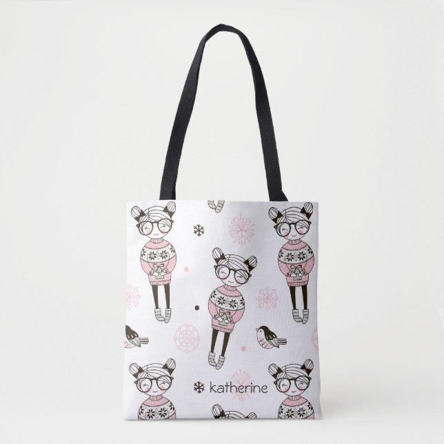 Cute Pink Girl Pattern Personalised Tote Bag (Front)