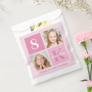 Cute Pink Girl Photo Collage Custom Birthday Party Favour Bags