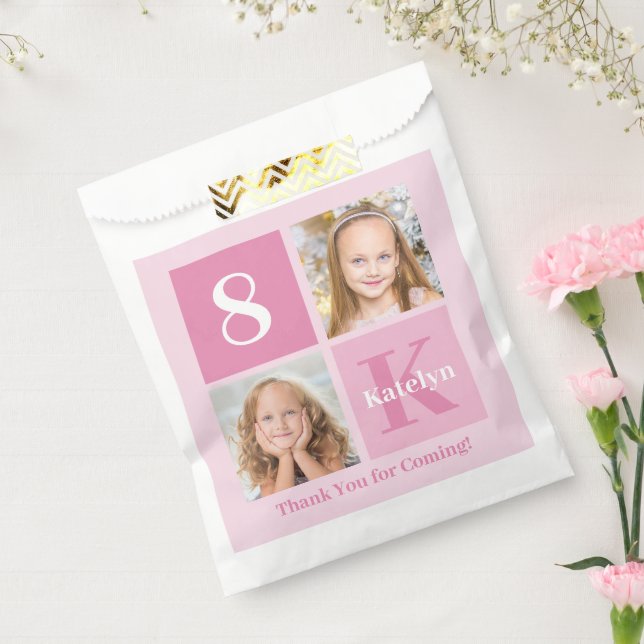 Cute Pink Girl Photo Collage Custom Birthday Party Favour Bags (Sealed)