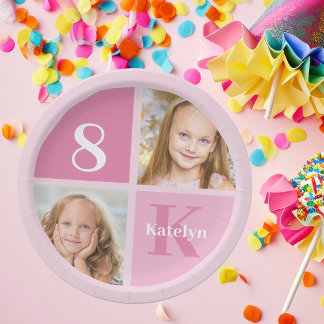Cute Pink Girl Photo Custom Kids Birthday Party Paper Plate