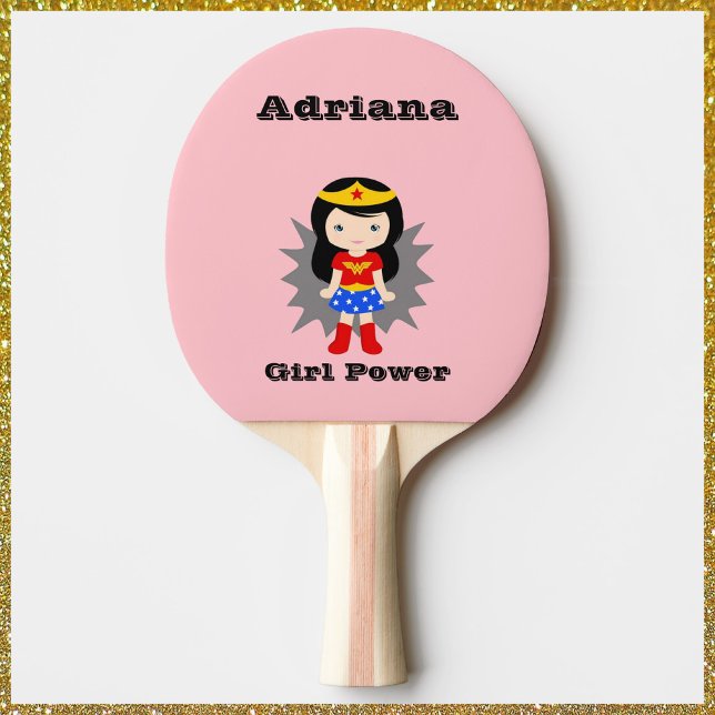 Cute Pink Girl Power Superhero Ping Pong Paddle (Creator Uploaded)