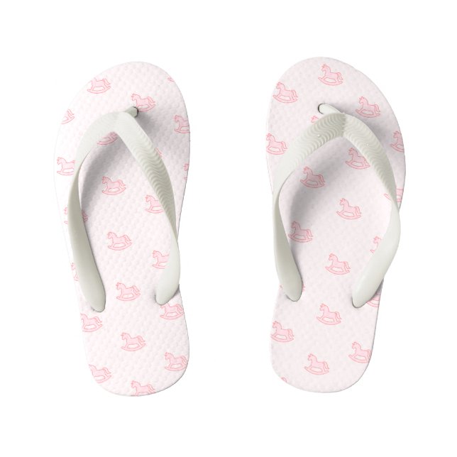  Cute Pink Girl Rocking Horse Kid's Flip Flops (Footbed)
