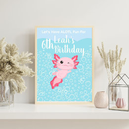 Cute Pink Girls Axolotl Birthday Party Poster