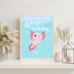 Cute Pink Girls Axolotl Birthday Party Poster