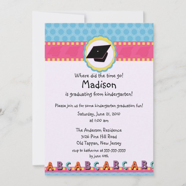 CUTE Pink Girls Kindergarten Graduation Invitation (Front)