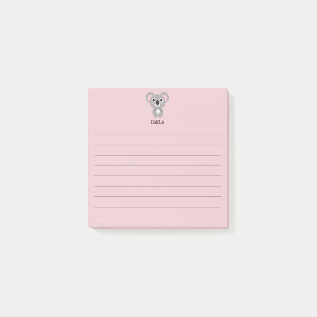 Cute Pink Girls Koala Bear Name Post-it Notes (Front)