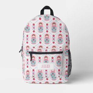 Cute Pink Girls Nesting Doll Pattern Printed Backpack