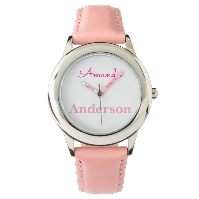 Cute Pink Girls Personalised Name Watch (Front)