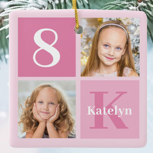 Cute Pink Girls Photo Collage Personalised Ceramic Ornament