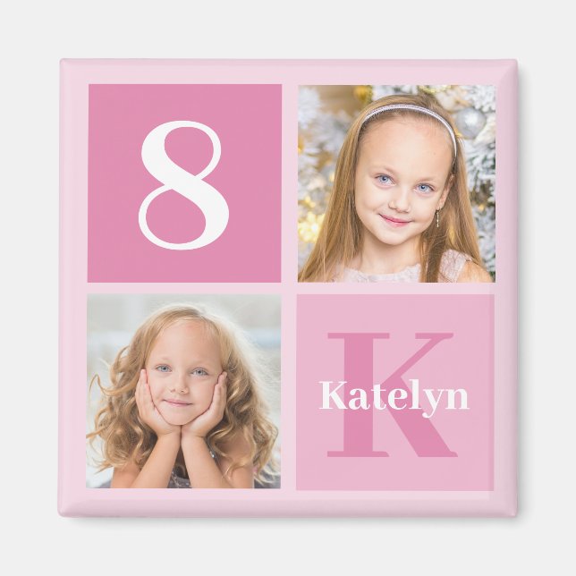Cute Pink Girls Photo Collage Personalised Magnet (Front)