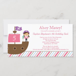 Cute pink girl's pirate birthday party invitation