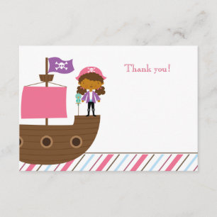 Cute pink girl's pirate birthday party thank you card