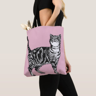 Cute Pink Girls Room Tabby Cat Grocery Tote Bag