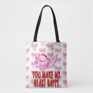 Cute pink girly axolotl tote bag