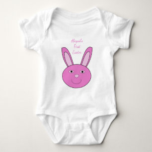 Cute Pink Girly Bunny Face Spring East Custom Name Baby Bodysuit