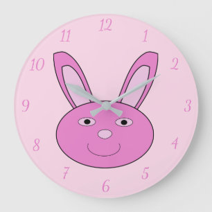 Cute Pink Girly Bunny Face Spring Easter Custom Large Clock