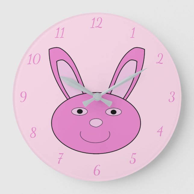 Cute Pink Girly Bunny Face Spring Easter Custom Large Clock (Front)